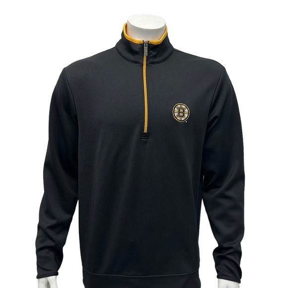 Boston Bruins NHL 1/4 Zip Pull Over Black Yellow Embroidered Jacket Antigua MD - Picture 3 of 9